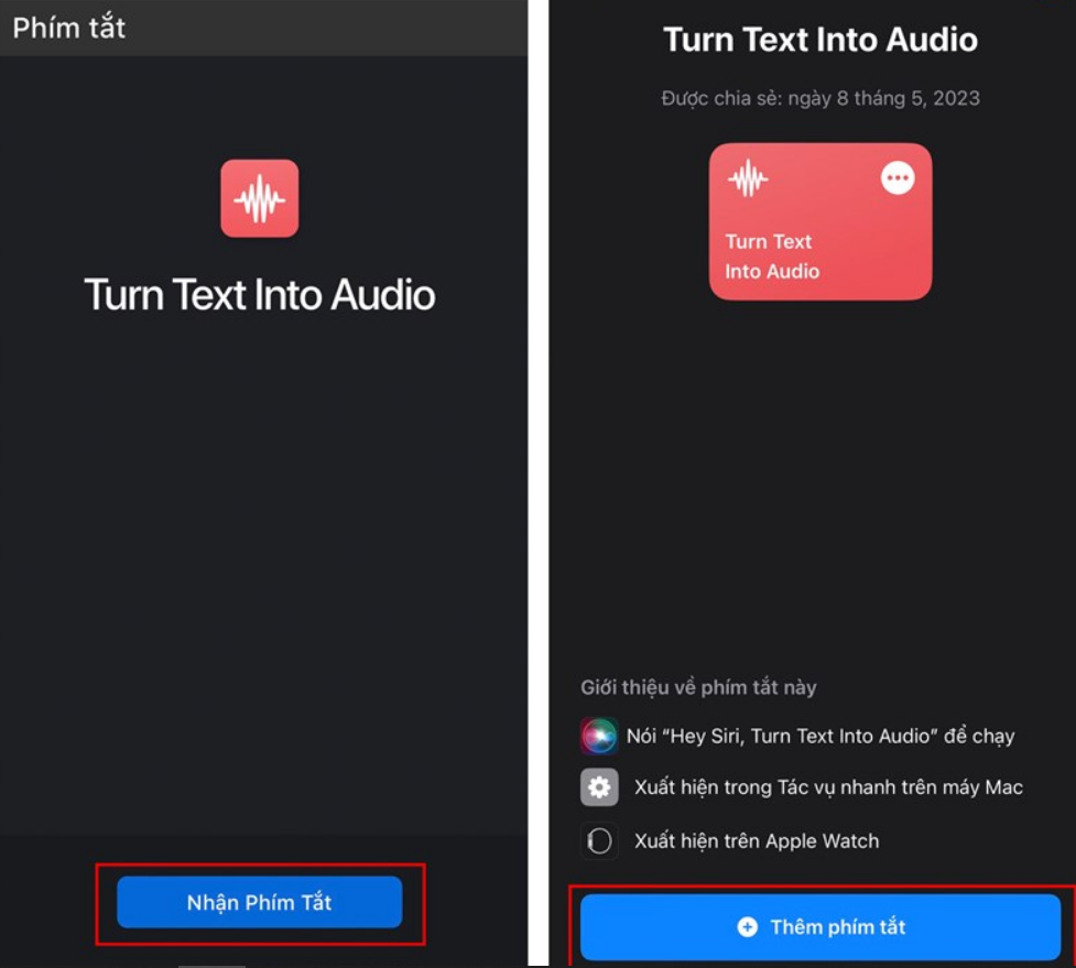 cài đặt phím tắt Turn Text To Audio trên iPhone